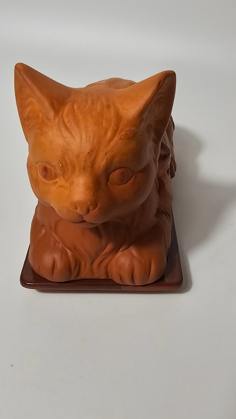 Vintage 70s Ron Gordon Designs "Cool Cat" Terracotta Cat Butter Dish